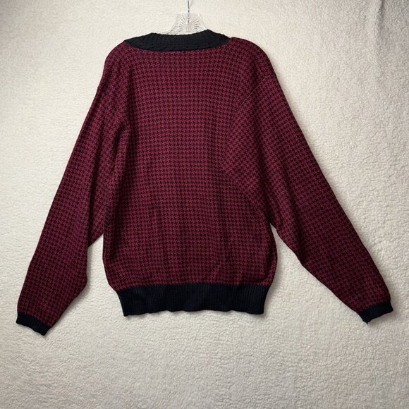 Vintage 80's Red Black Houndstooth V Neck Sweater Women's Size Medium Academic - Picture 4 of 6
